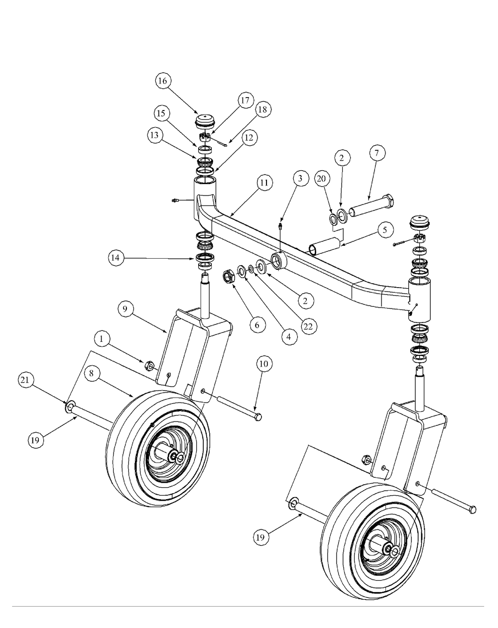 Front Caster Assembly Diagram and Parts List for M60-KW LC-53AB5GFX750-29HP Cub Cadet Lawn Tractor